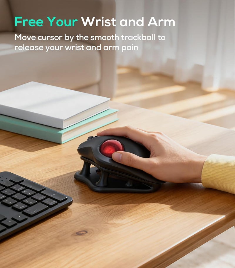 Nulea M511 Wireless Trackball Mouse, Rechargeable Ergonomic Thumb-Control Mouse with Tilt Stand, Smooth & Precision Tracking, 3 Device Connection (Bluetooth or USB Receiver), for PC/Mac/Laptop-Red - Image 4